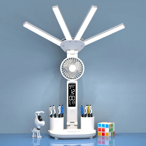 Rechargeable Desk Lamp with LED Clock & Fan