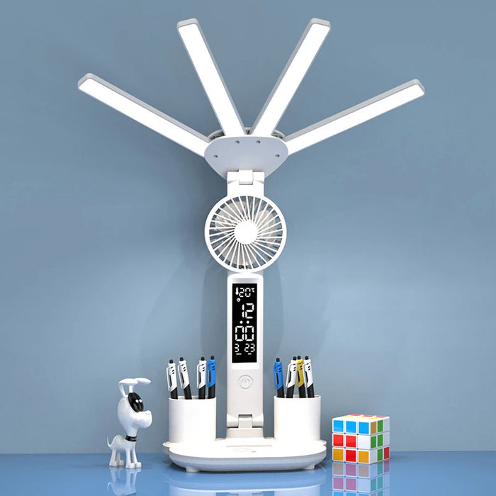 Rechargeable Desk Lamp with LED Clock & Fan