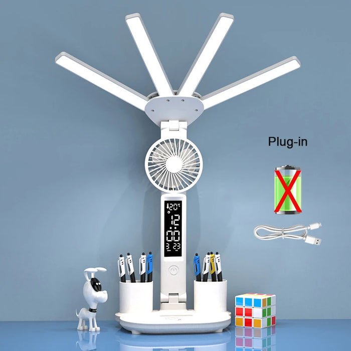 Rechargeable Desk Lamp with LED Clock & Fan