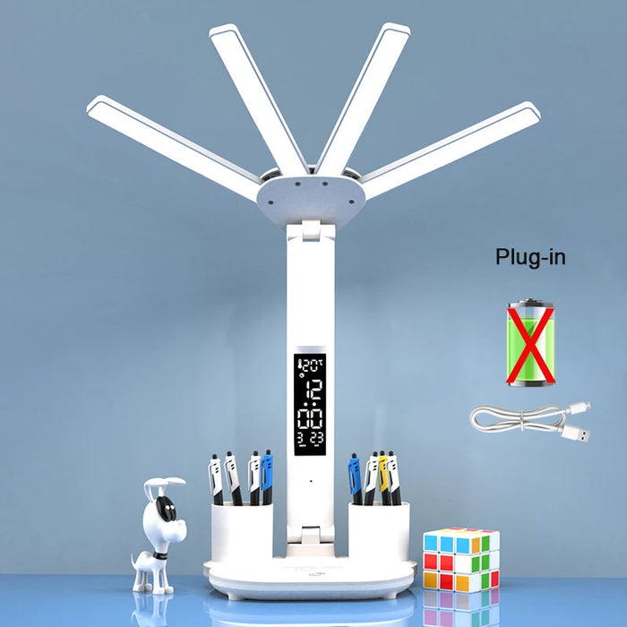 Rechargeable Desk Lamp with LED Clock & Fan